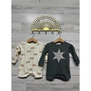 Rylee + Cru Romper Set Baby 6-12M Cream Charcoal Buffalo Star EUC